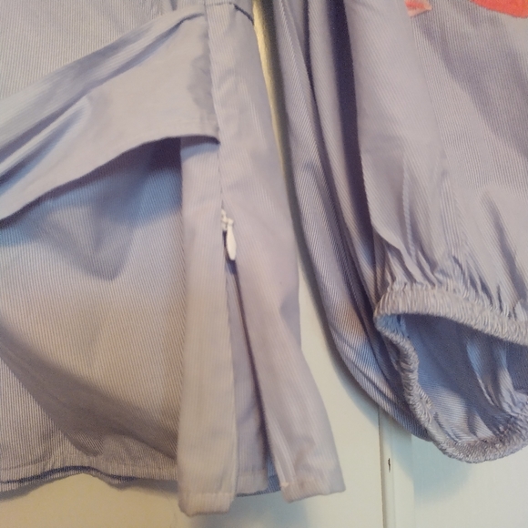 INC Blue Faux Wrap Top Balloon sleeves size L floral embroidery - Picture 3 of 5